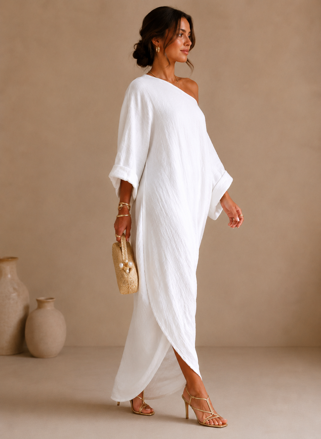 Women's Elegant Asymmetrical Maxi Dress with Flowy Silhouette