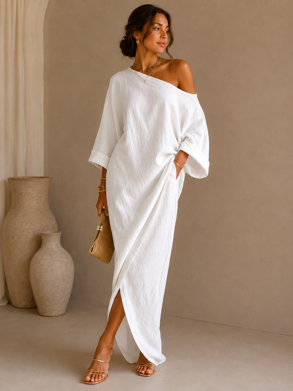 Women's Elegant Asymmetrical Maxi Dress with Flowy Silhouette