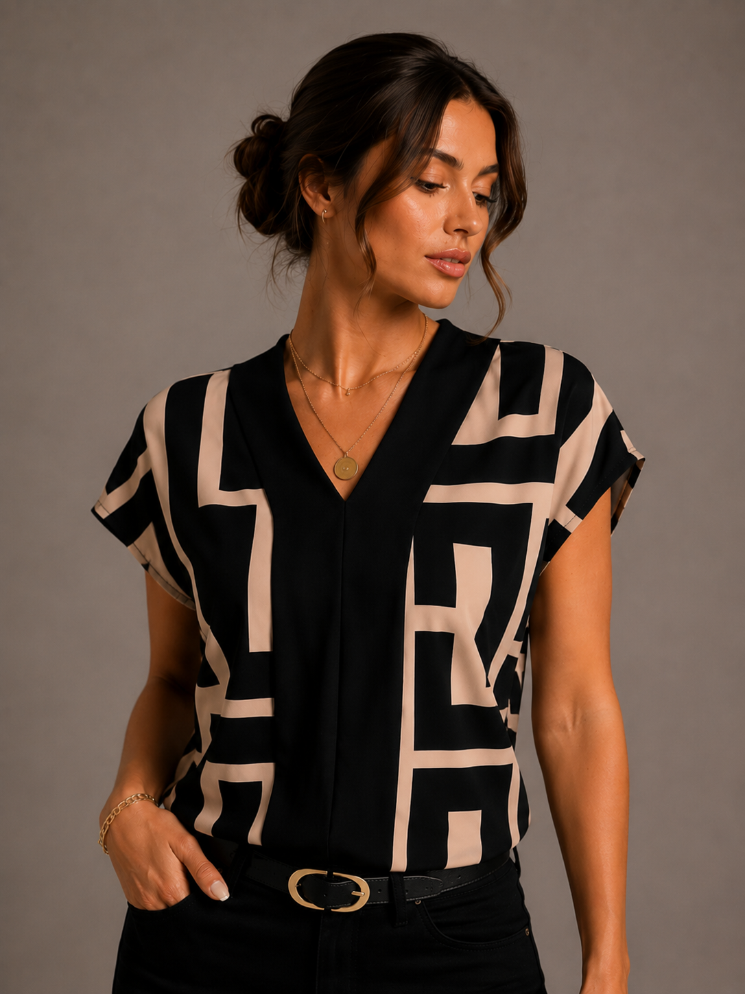 Women's Geometric Print Top Casual Chic Wear