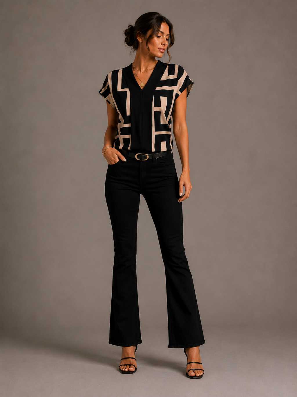 Women's Geometric Print Top Casual Chic Wear