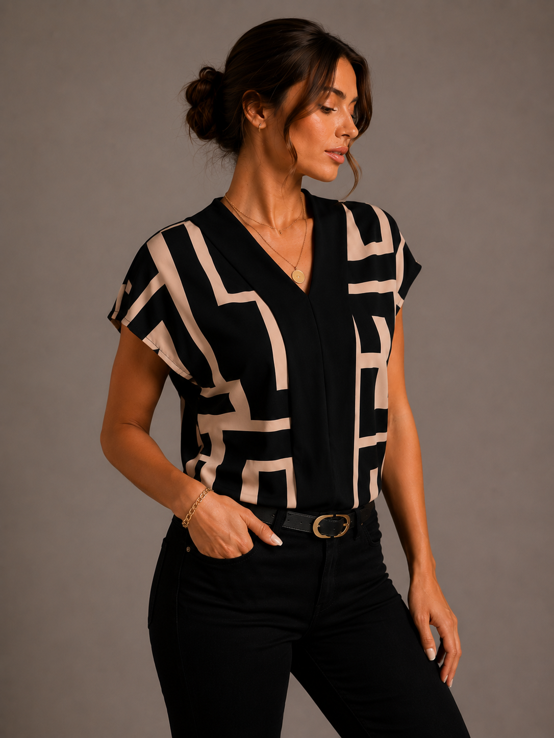 Women's Geometric Print Top Casual Chic Wear