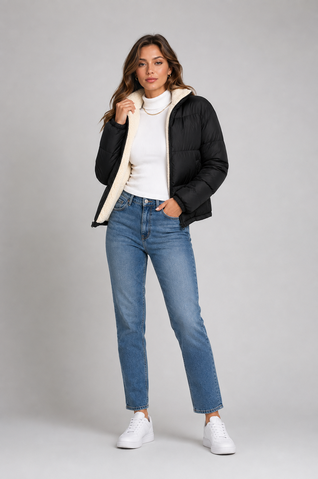Women's Cropped Puffer Jacket – Quilted Padded Jacket with Fleece Lining