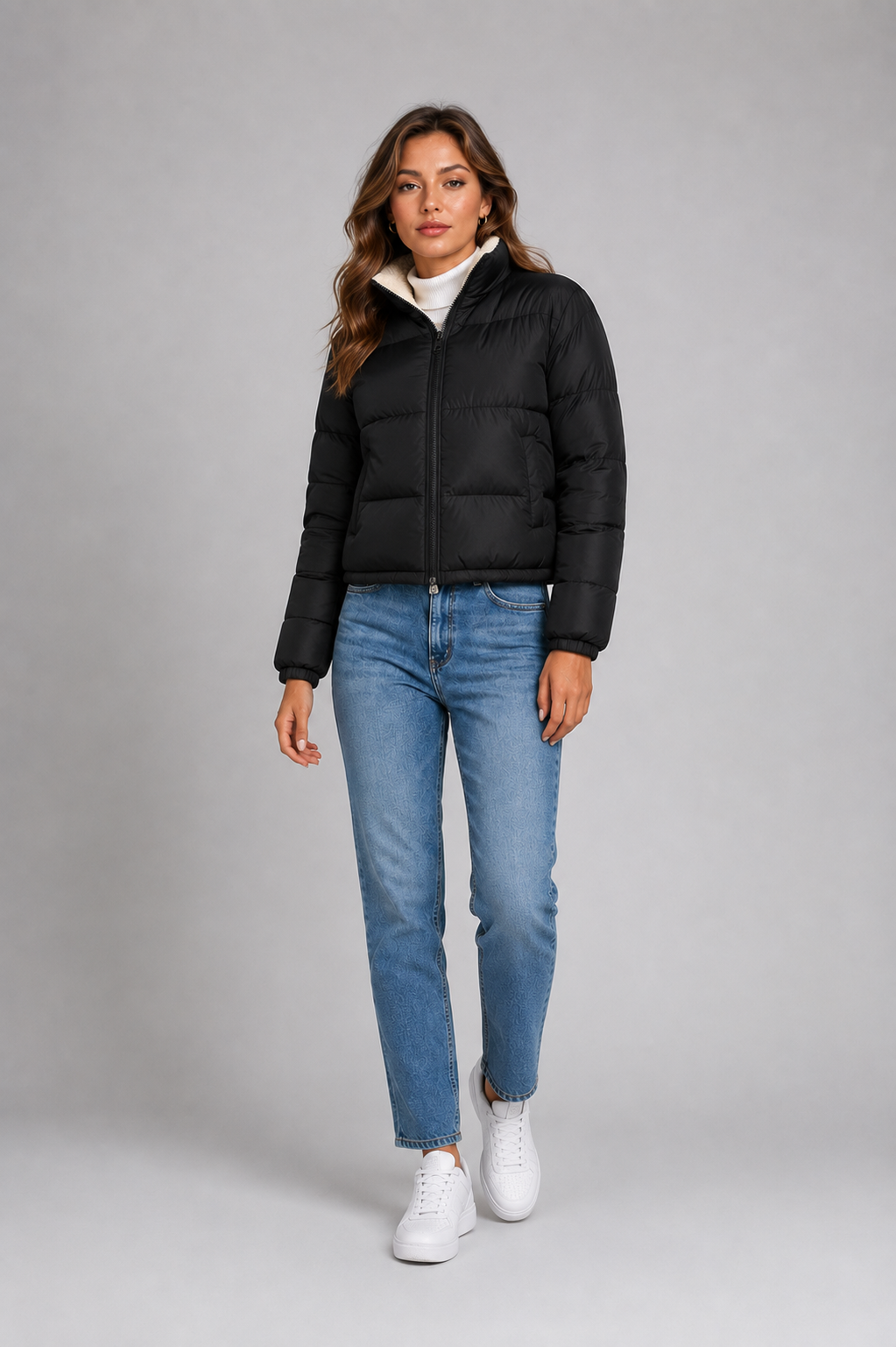 Women's Cropped Puffer Jacket – Quilted Padded Jacket with Fleece Lining