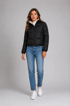 Women's Cropped Puffer Jacket – Quilted Padded Jacket with Fleece Lining