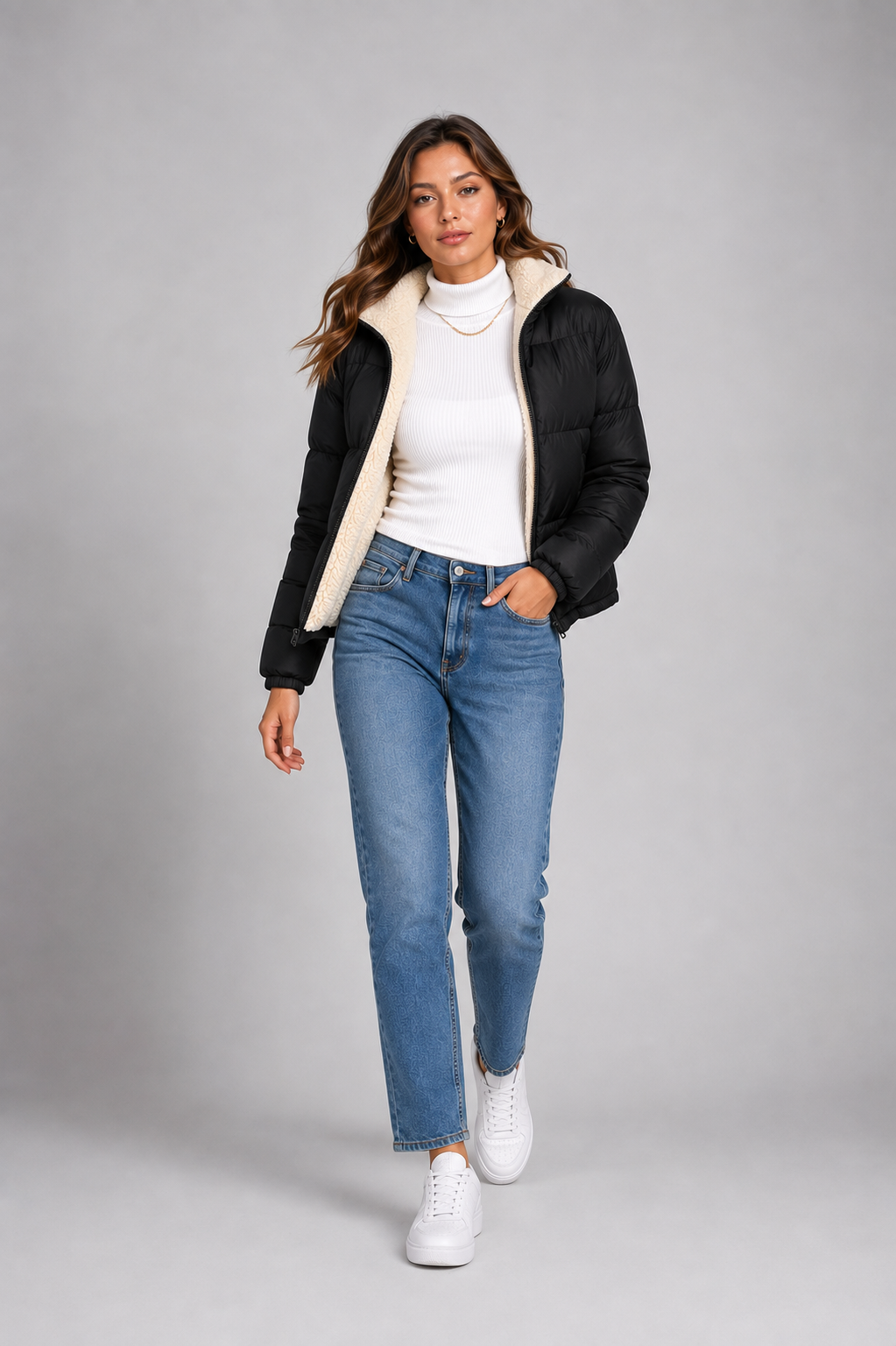 Women's Cropped Puffer Jacket – Quilted Padded Jacket with Fleece Lining