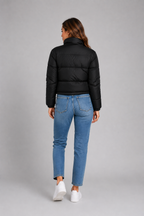 Women's Cropped Puffer Jacket – Quilted Padded Jacket with Fleece Lining