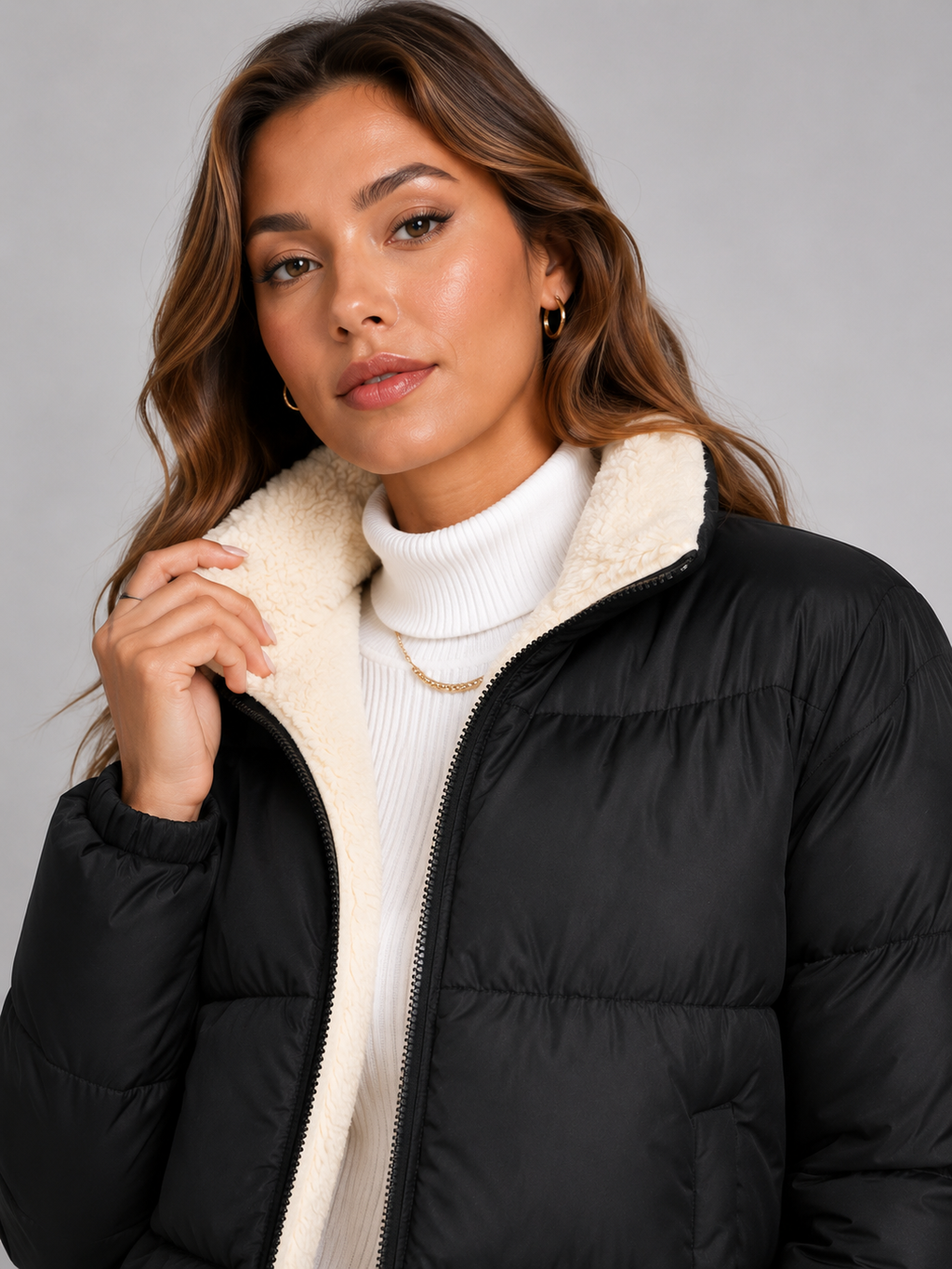 Women's Cropped Puffer Jacket – Quilted Padded Jacket with Fleece Lining