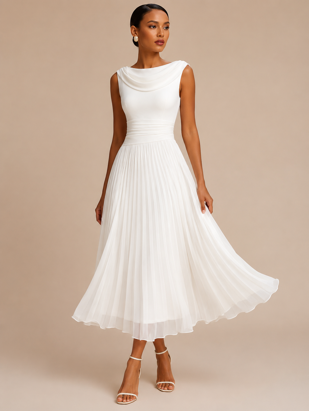 Women's Draped Neck Sleeveless Midi Dress