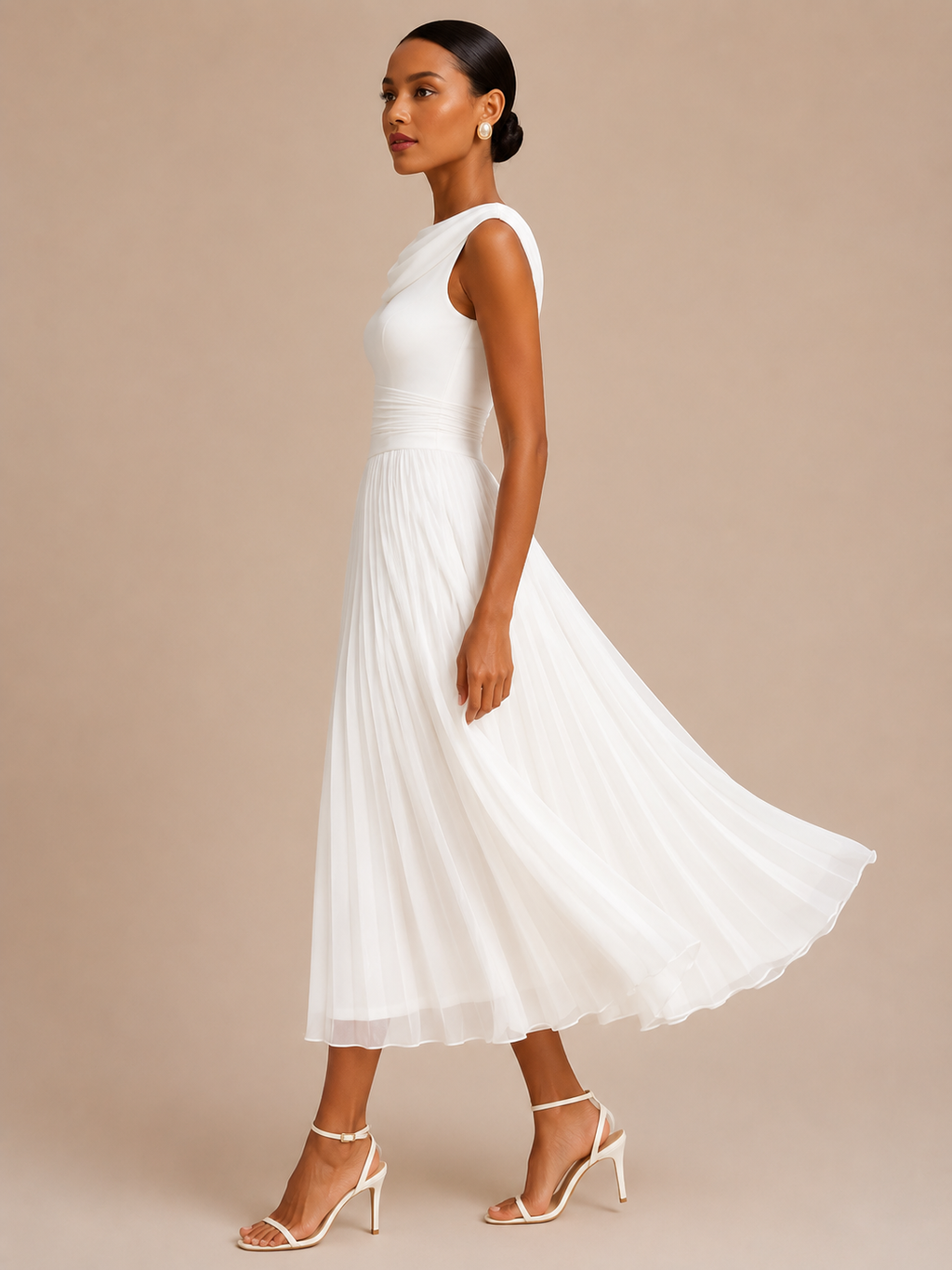 Women's Draped Neck Sleeveless Midi Dress