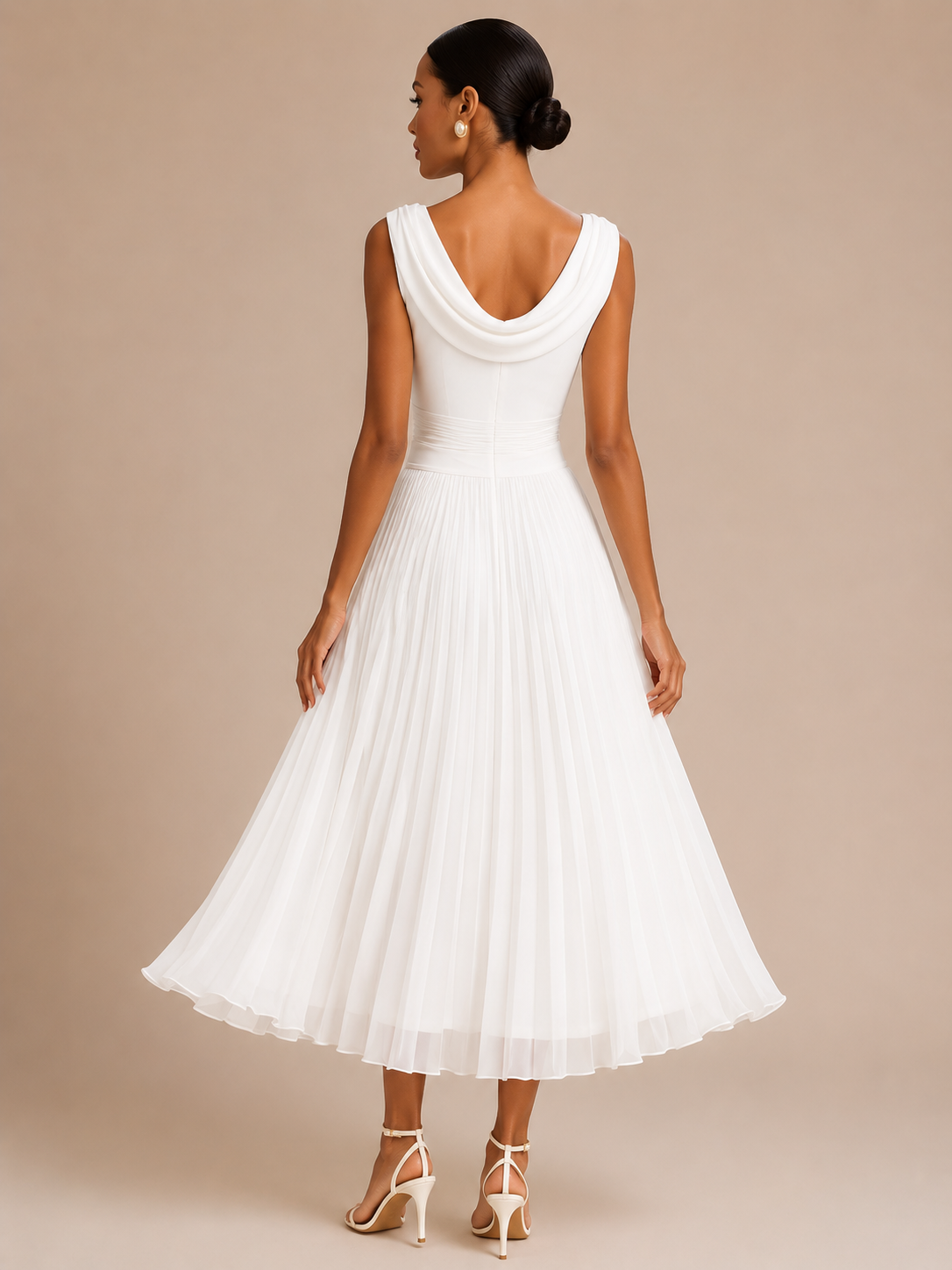 Women's Draped Neck Sleeveless Midi Dress