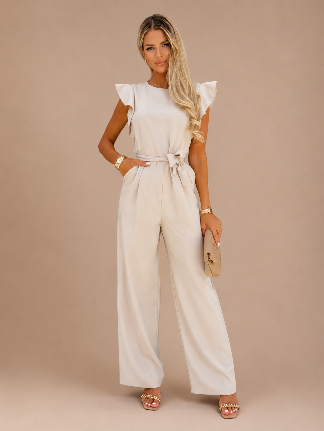 Women's Belted Wide Leg Jumpsuit with Flattering Silhouette