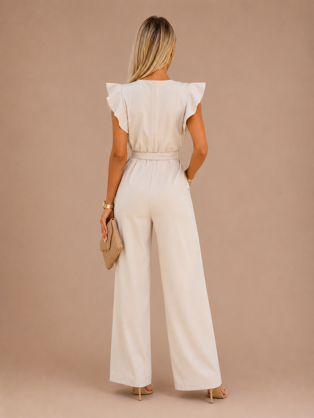 Women's Belted Wide Leg Jumpsuit with Flattering Silhouette