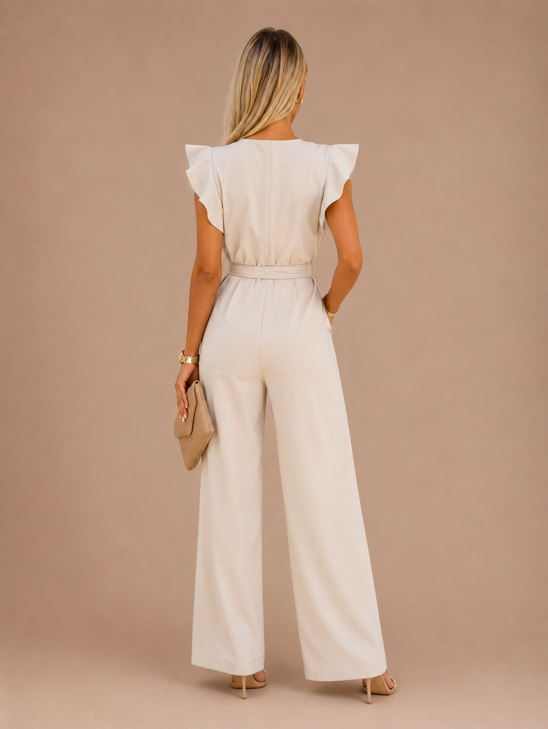 Women's Belted Wide Leg Jumpsuit with Flattering Silhouette
