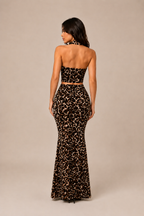 Women's Elegant Halterneck Co-Ord Set with Maxi Skirt