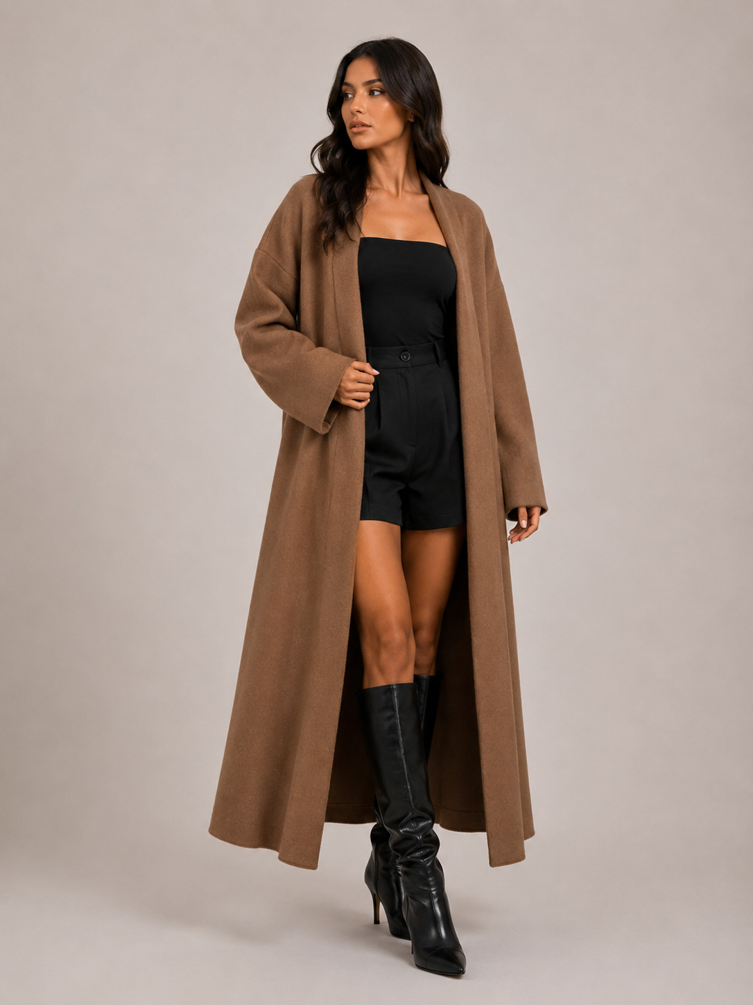 Women’s Long Knitted Coatigan – Open Front Longline Cardigan