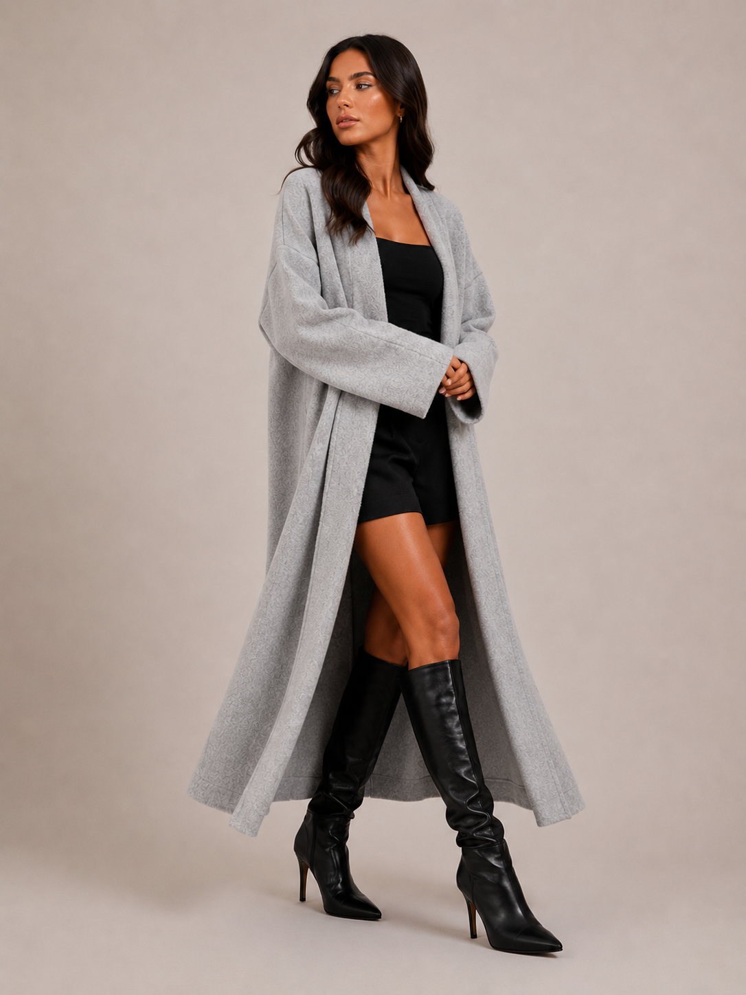 Women’s Long Knitted Coatigan – Open Front Longline Cardigan