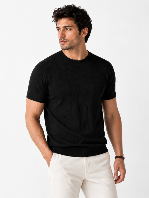 Men's Striped Short Sleeve Knit Shirt Casual Slim Fit Top