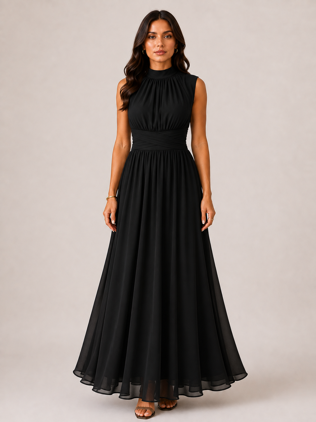 Women's High Neck Wedding Guest Maxi Dress