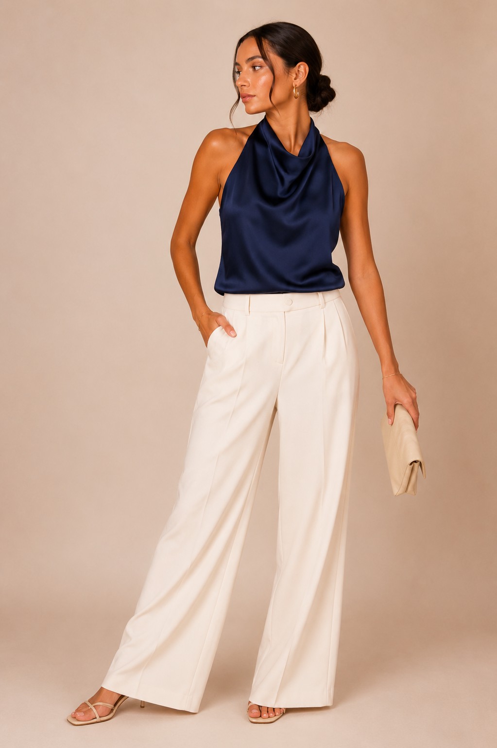 Women's Satin Halter Top, Halter Neck Backless Figure Enhancing Top