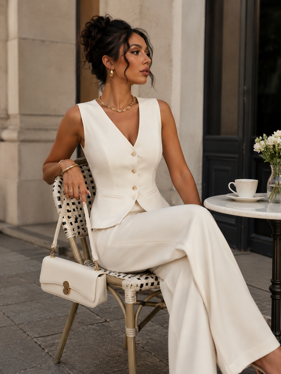 Women's Sleeveless Co Ord Set Minimalist Straight Leg Outfit