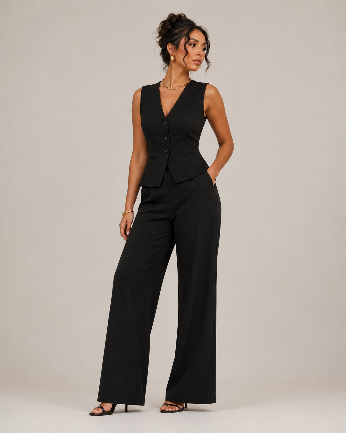 Women's Sleeveless Co Ord Set Minimalist Straight Leg Outfit
