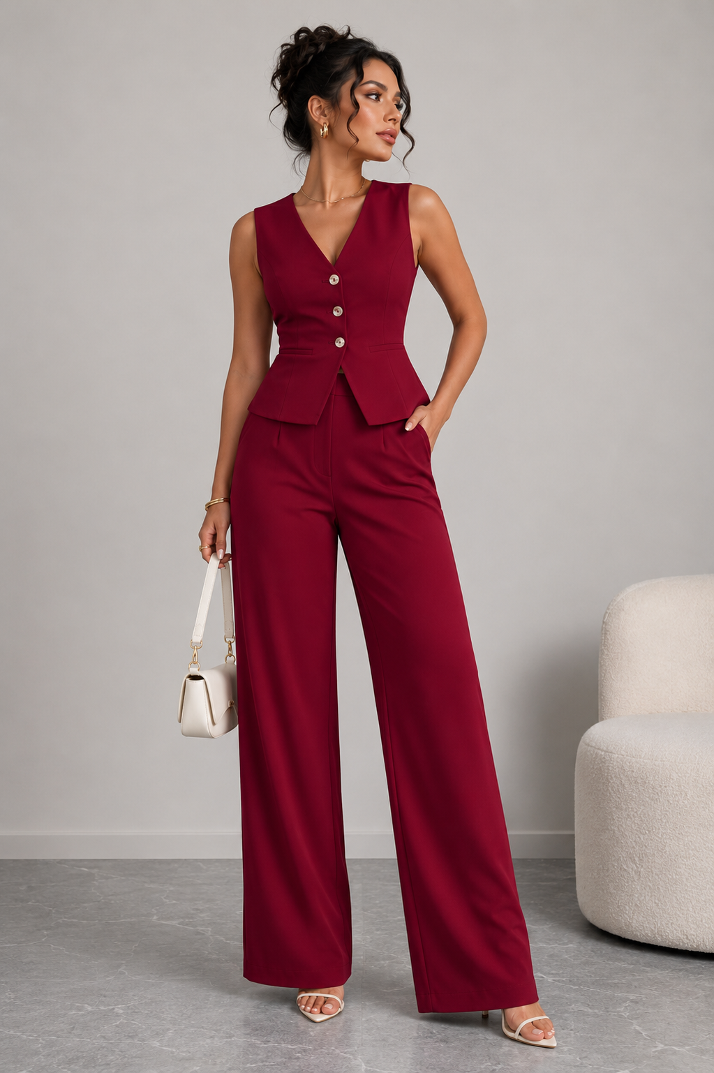 Women's Sleeveless Co Ord Set Minimalist Straight Leg Outfit
