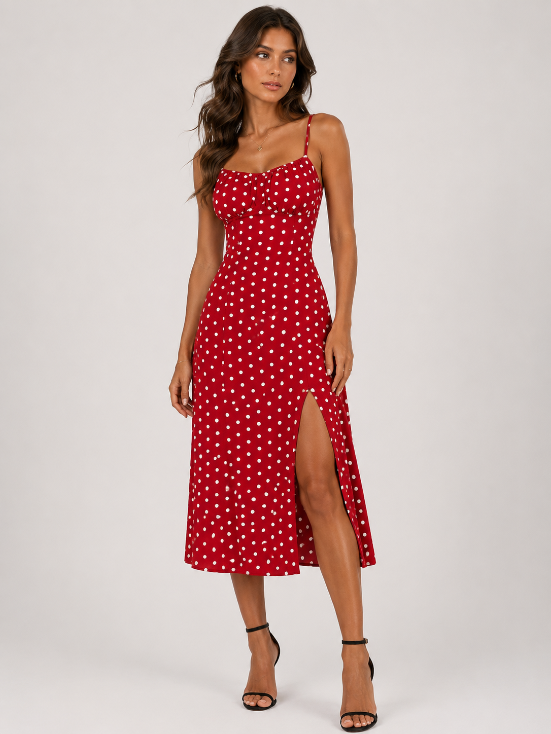Women's Elegant Polka Dot Dress for Summer and Vacation Wear