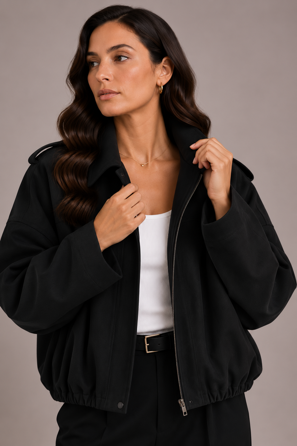Women's Oversized Suede Bomber Jacket