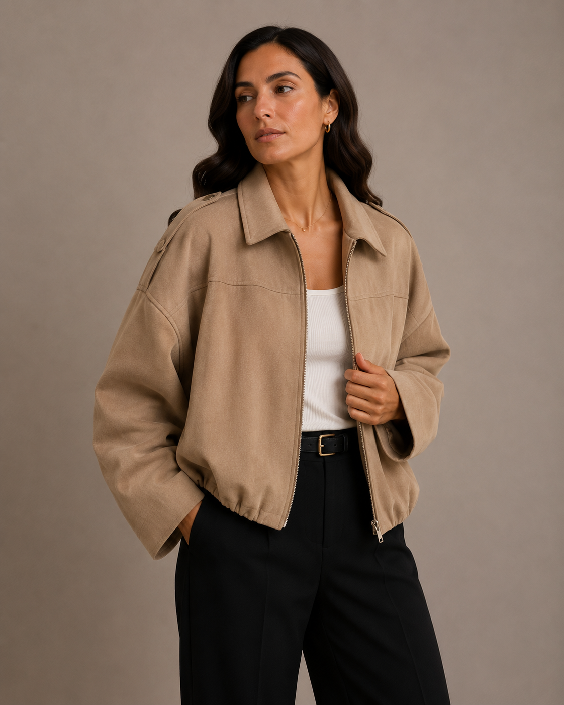 Women's Oversized Suede Bomber Jacket