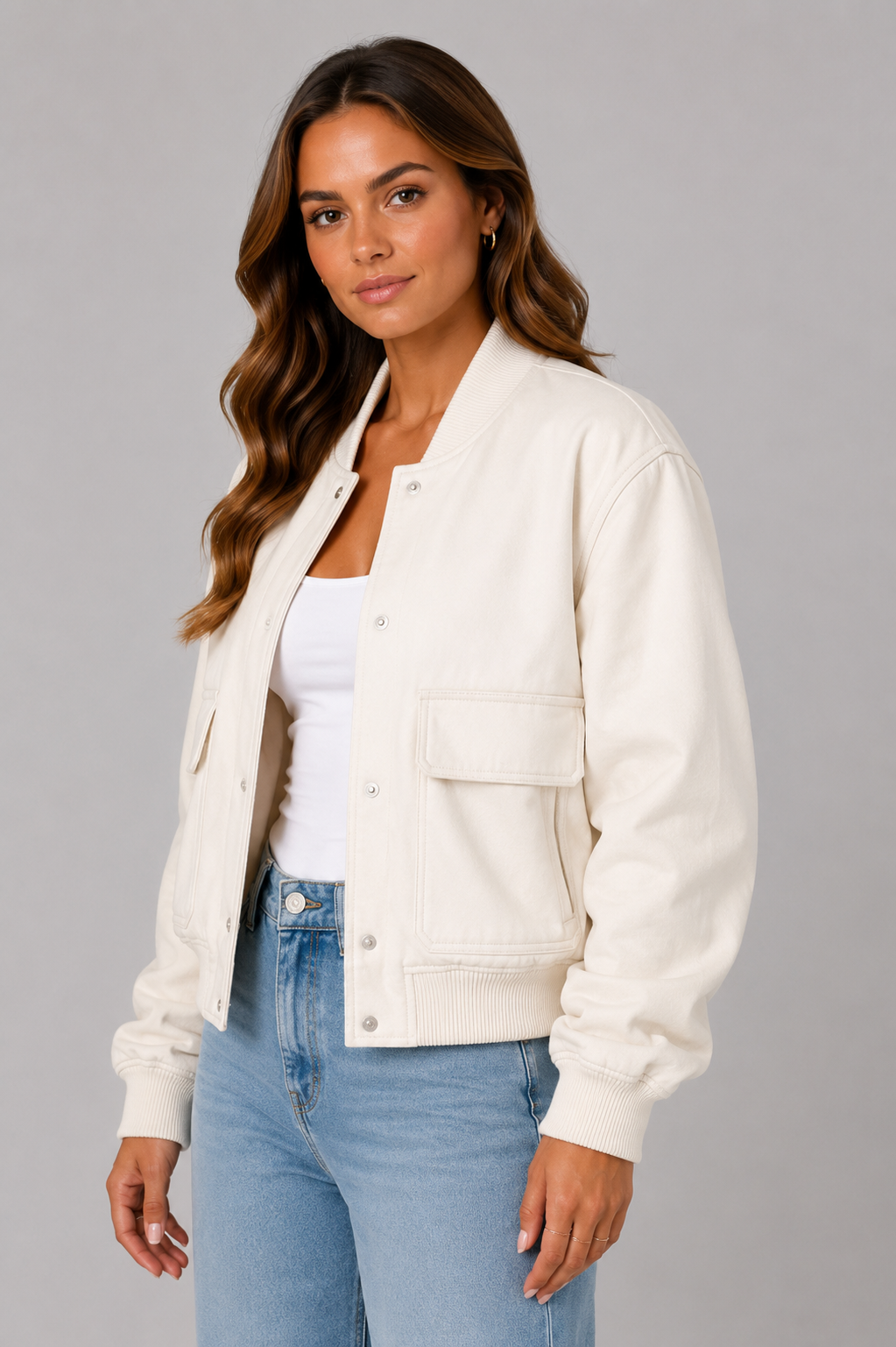 Women's Oversized Bomber Jacket – Button Front Casual Jacket
