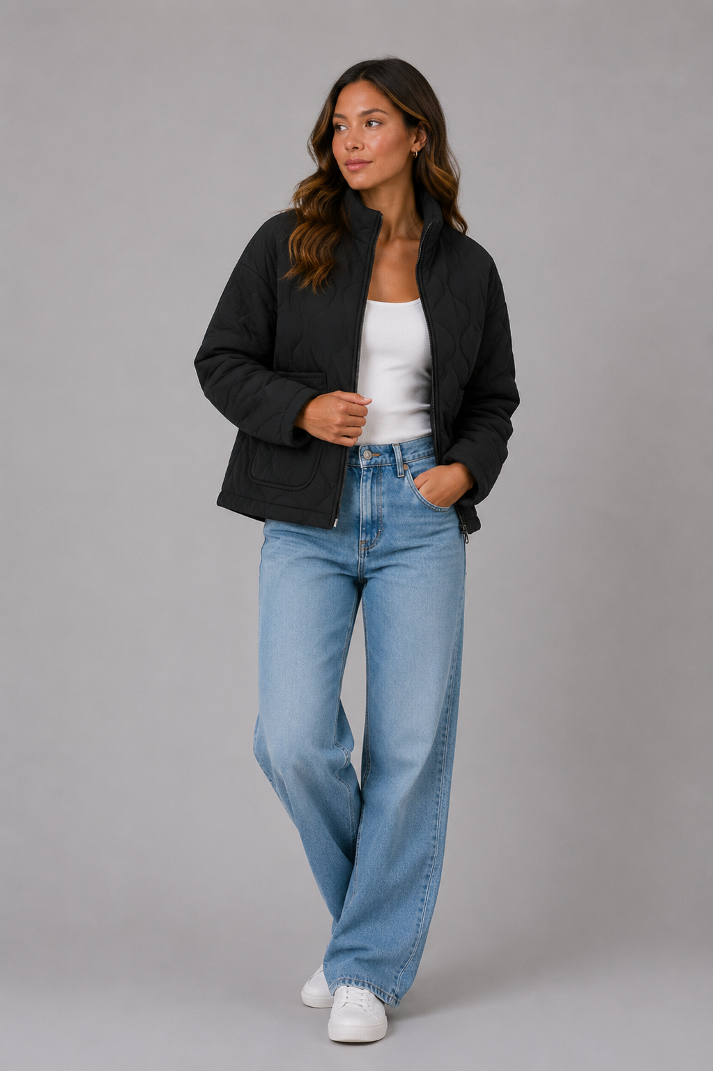 Women's Quilted Jacket – Lightweight Casual Jacket with Front Pockets