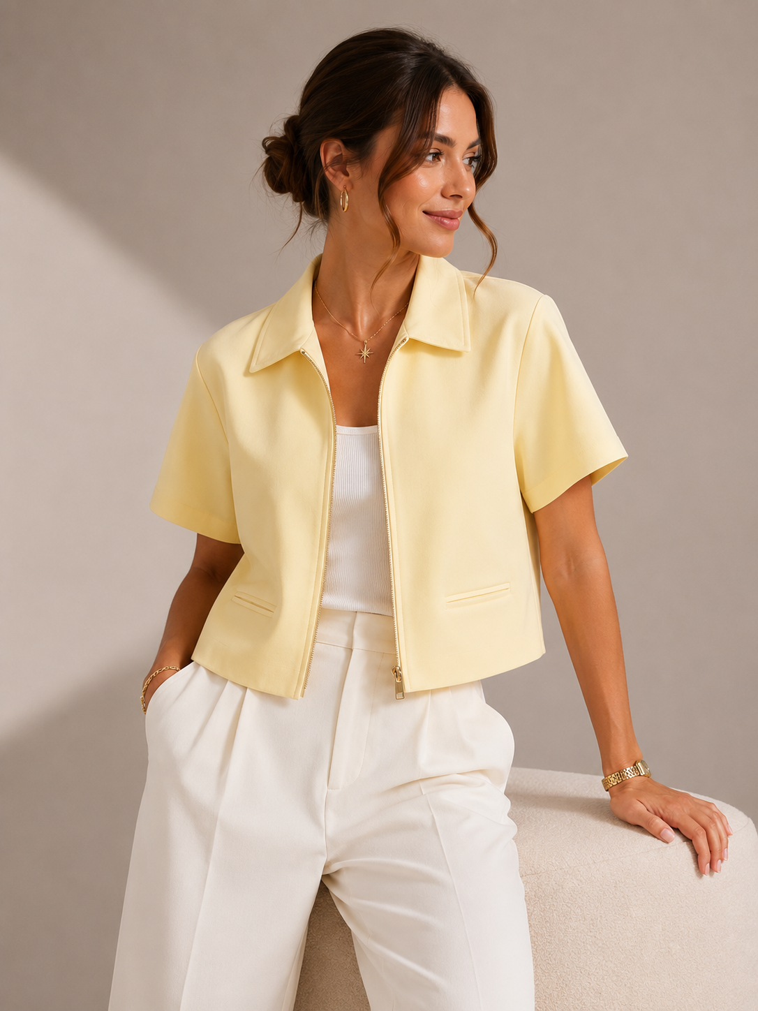 Women's Cropped Bomber Jacket for Spring and Summer Wear