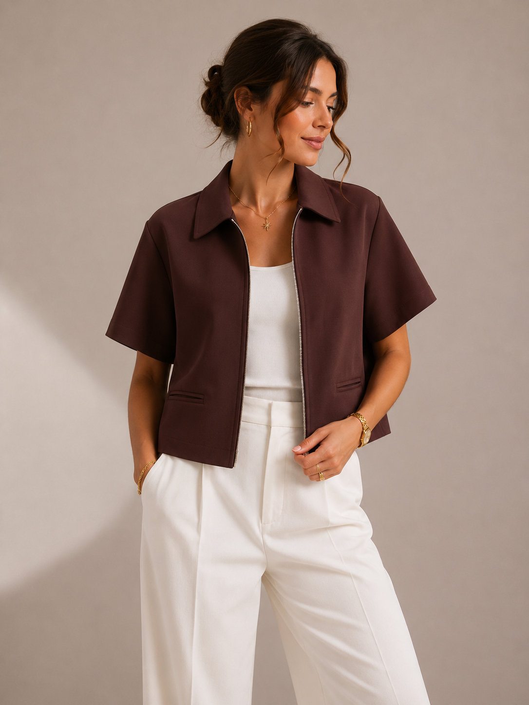 Women's Cropped Bomber Jacket for Spring and Summer Wear