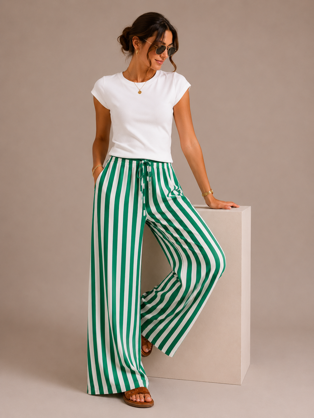 Women's Striped Wide Leg Beach Pants