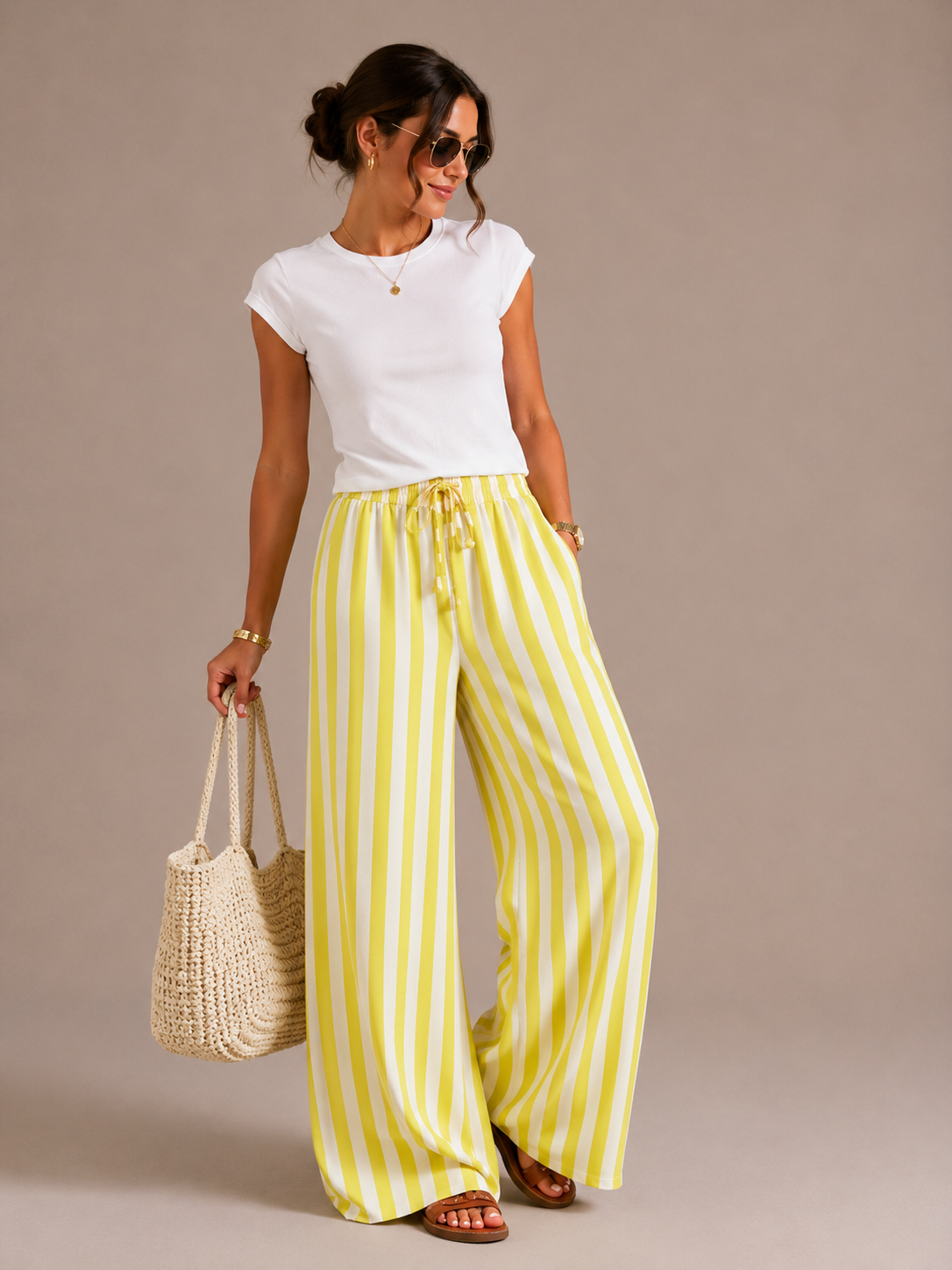 Women's Striped Wide Leg Beach Pants