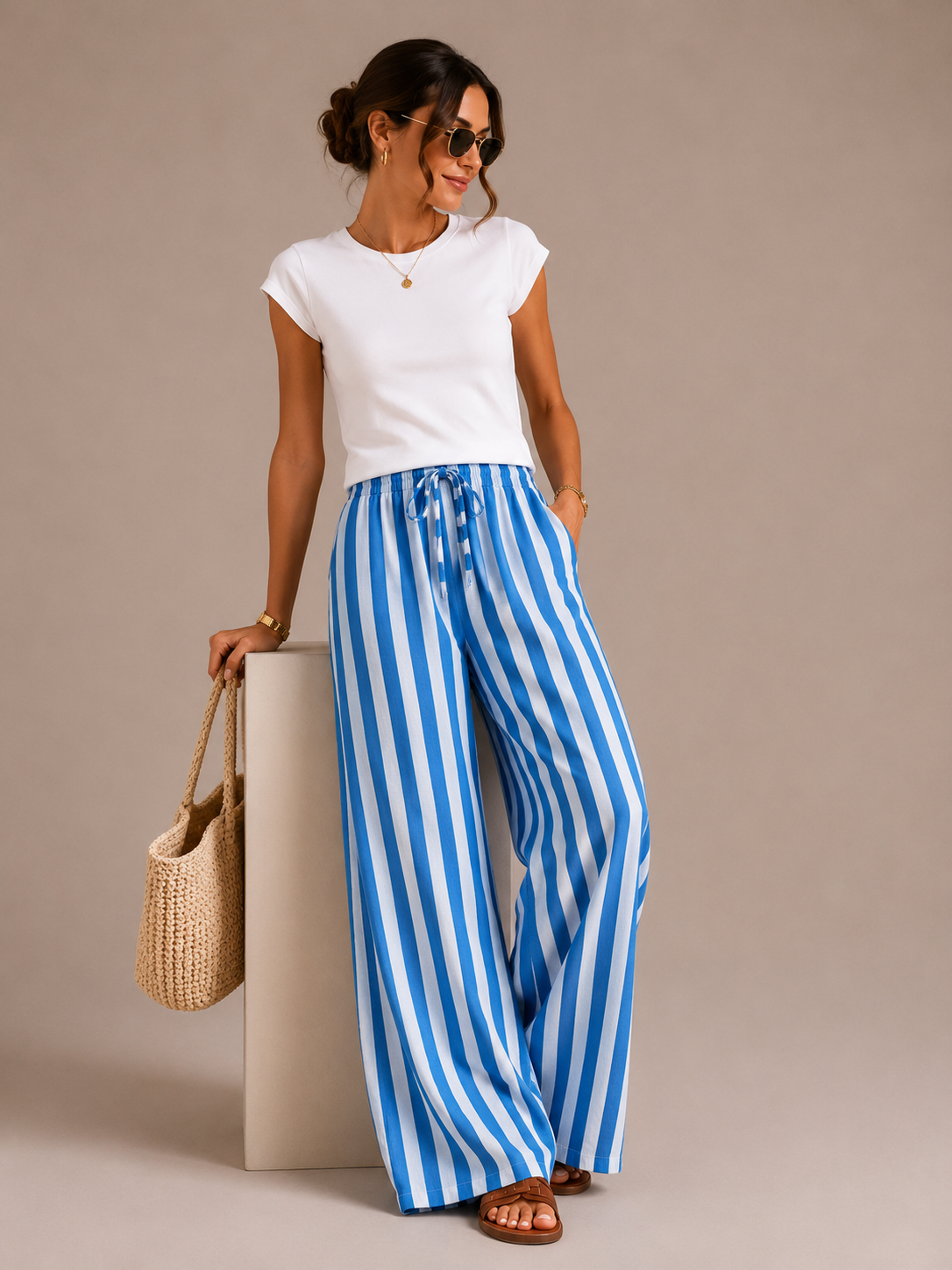 Women's Striped Wide Leg Beach Pants