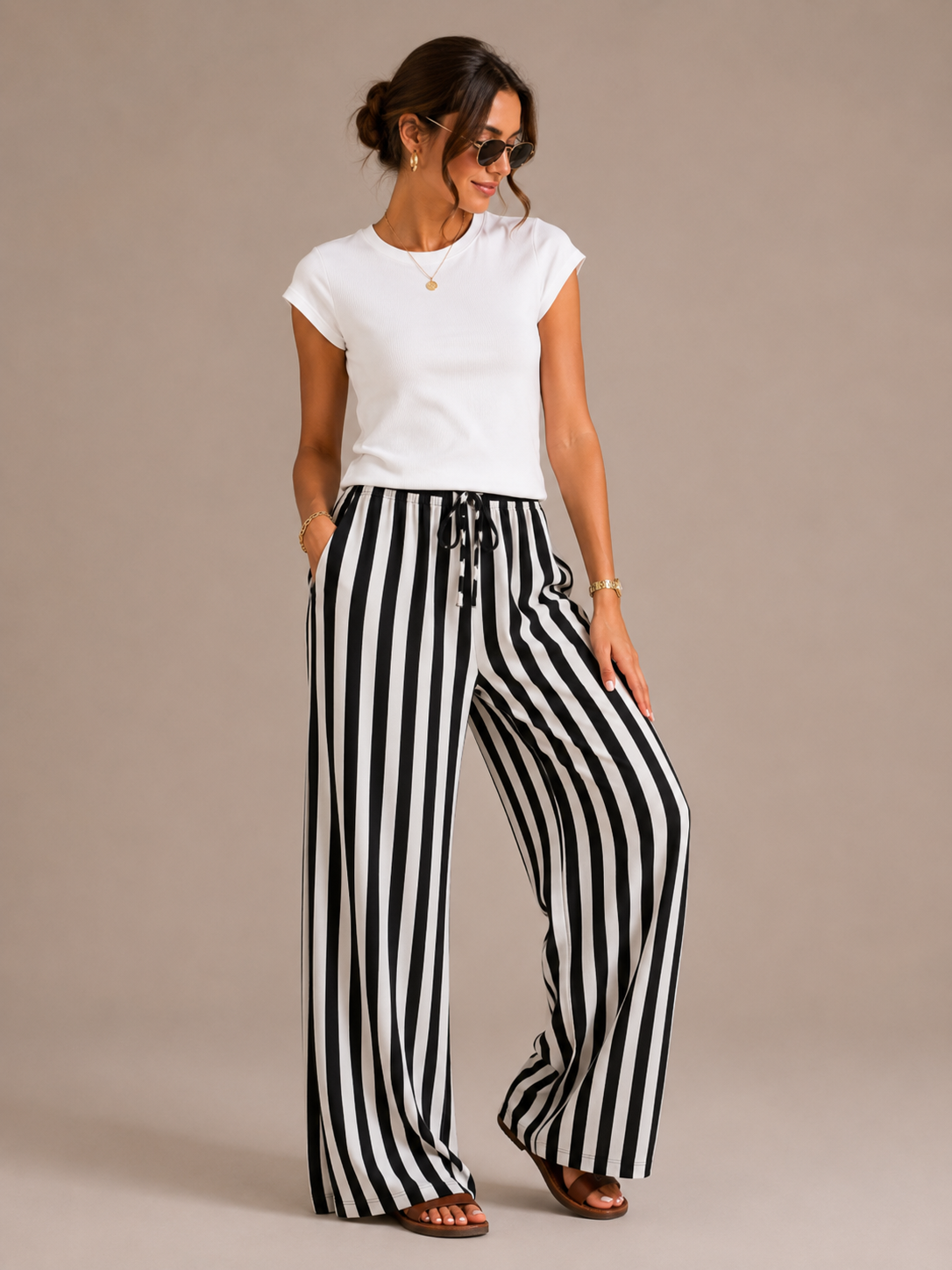 Women's Striped Wide Leg Beach Pants
