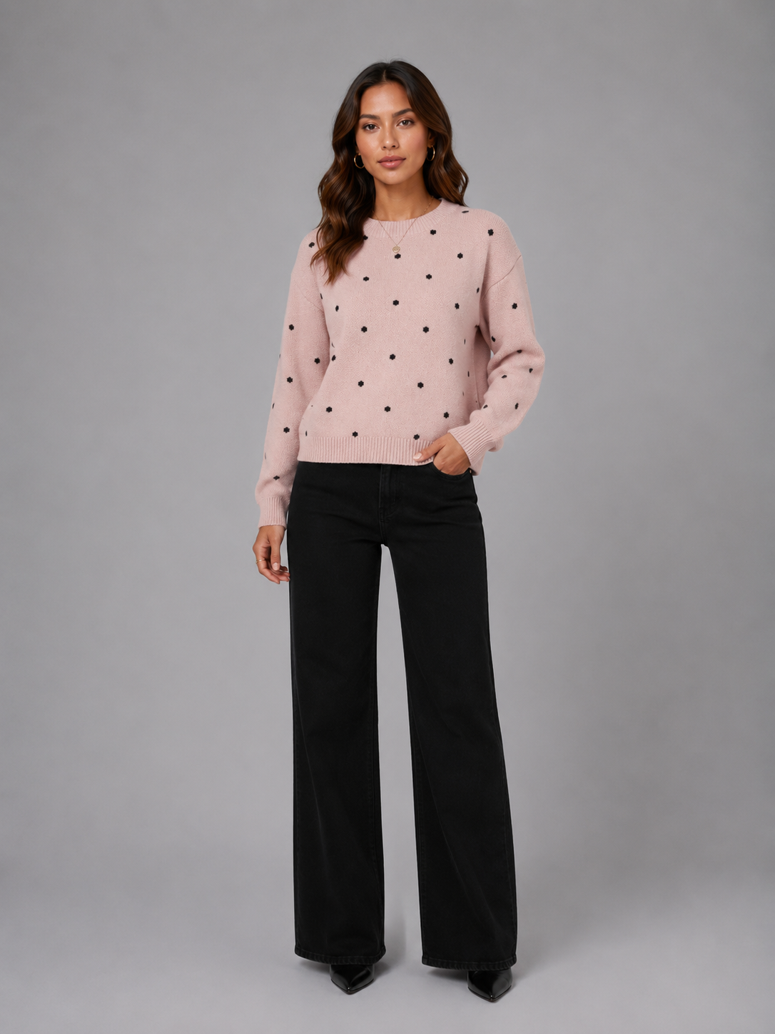 Women's Polka Dot Sweater – Soft Crew Neck Knit