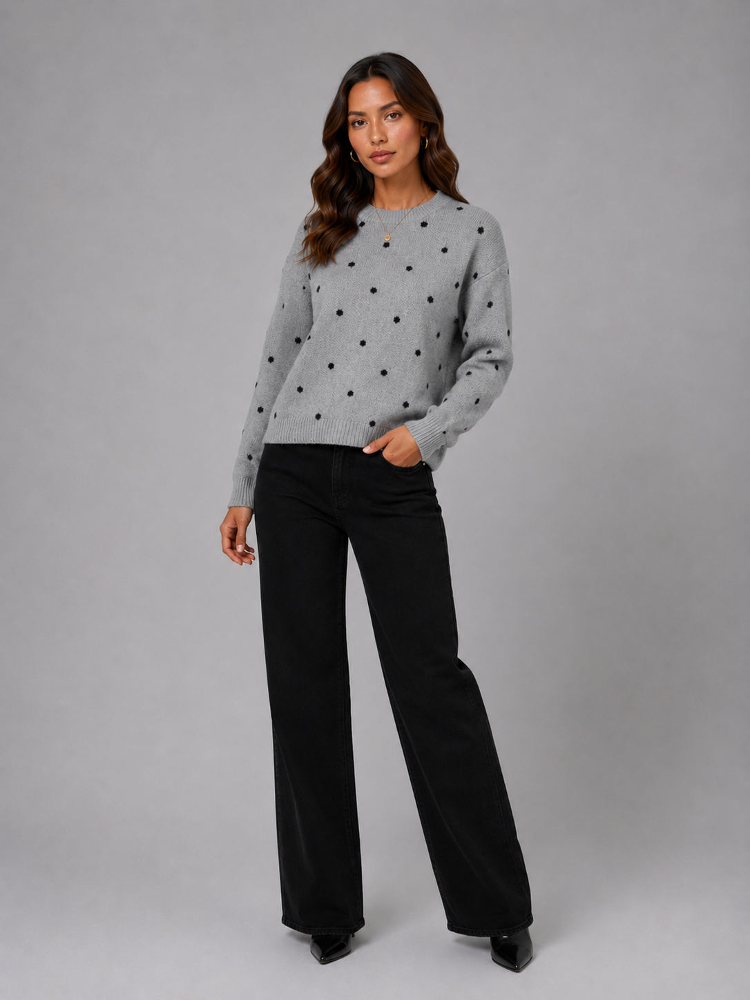 Women's Polka Dot Sweater – Soft Crew Neck Knit