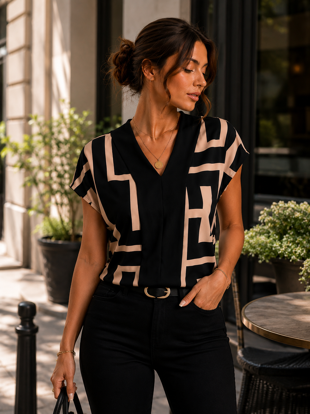 Women's Geometric Print Top Casual Chic Wear