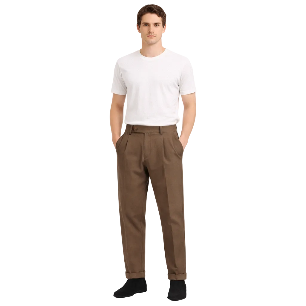 Men's Wool Blend Trousers Straight Fit Casual Pants