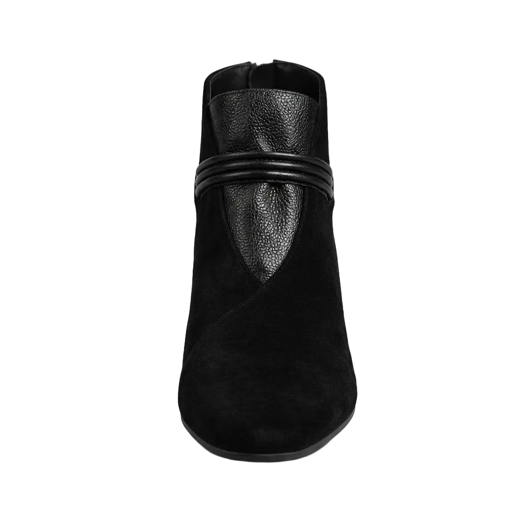 Women's Leather Ankle Boots Heritage Pointed Toe Ruffled Brown Black