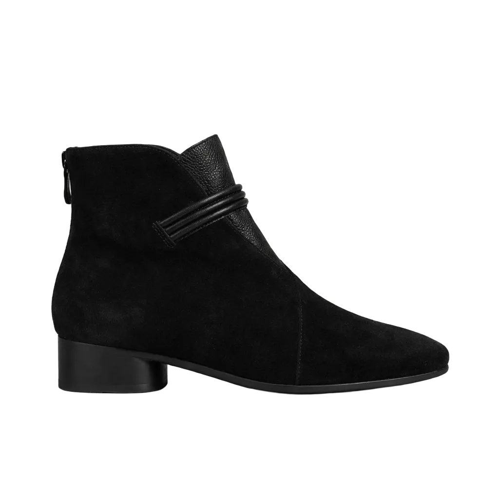 Women's Leather Ankle Boots Heritage Pointed Toe Ruffled Brown Black