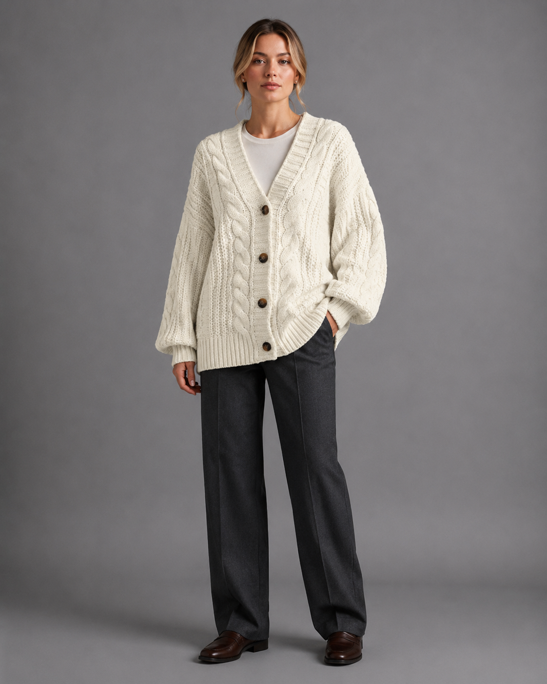 Women's Oversized Chunky Knit Cardigan – Button Up Knitted Cardigan
