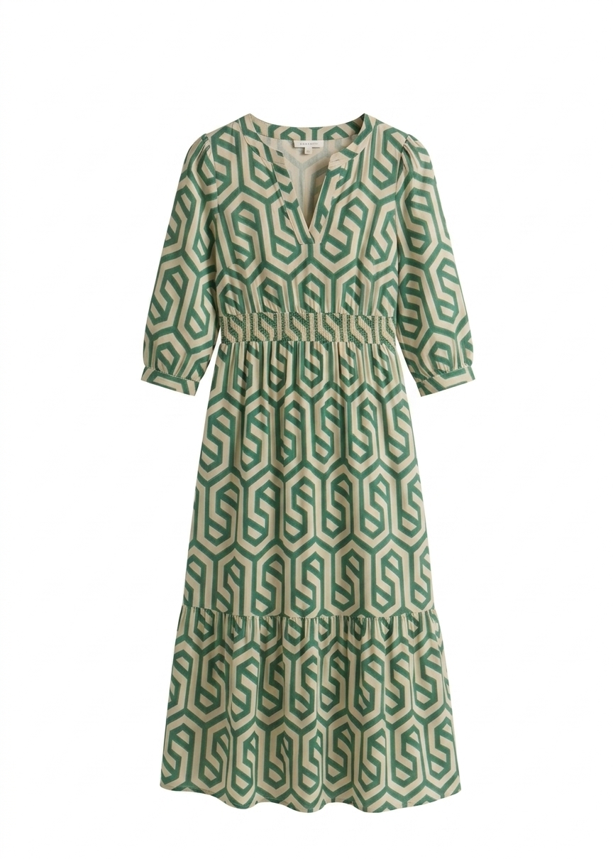 Women's Green Long Sleeve Maxi Dress Smocked Waist Flowing Fit