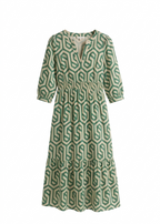 Women's Green Long Sleeve Maxi Dress Smocked Waist Flowing Fit