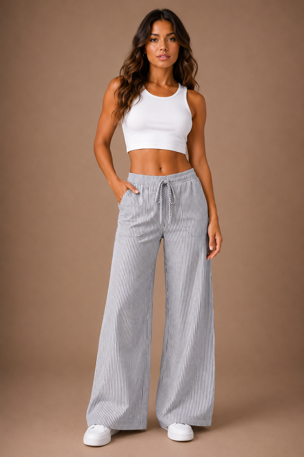 Women's Wide Leg Stripe Trousers Lightweight Summer Trousers