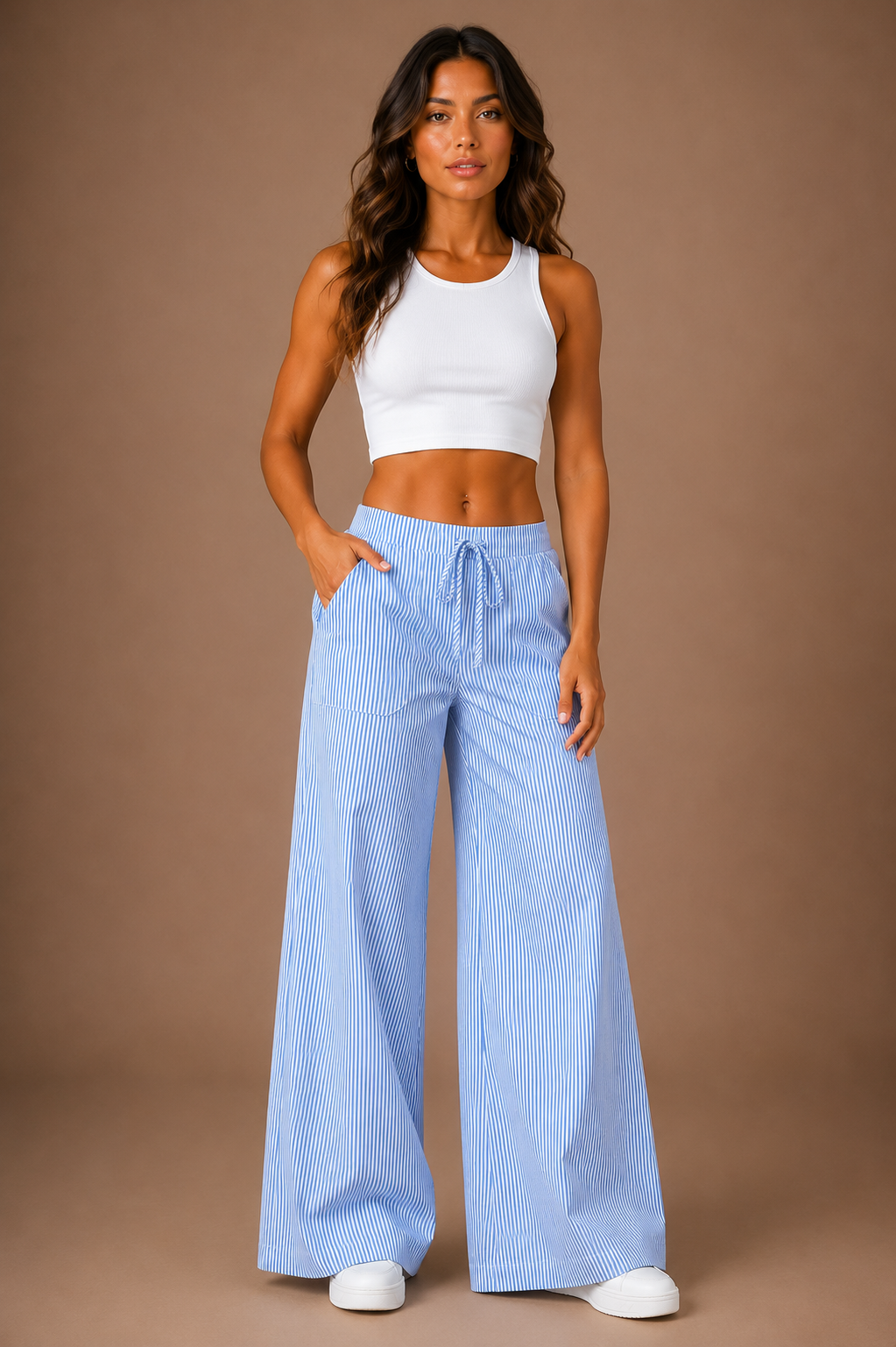 Women's Wide Leg Stripe Trousers Lightweight Summer Trousers