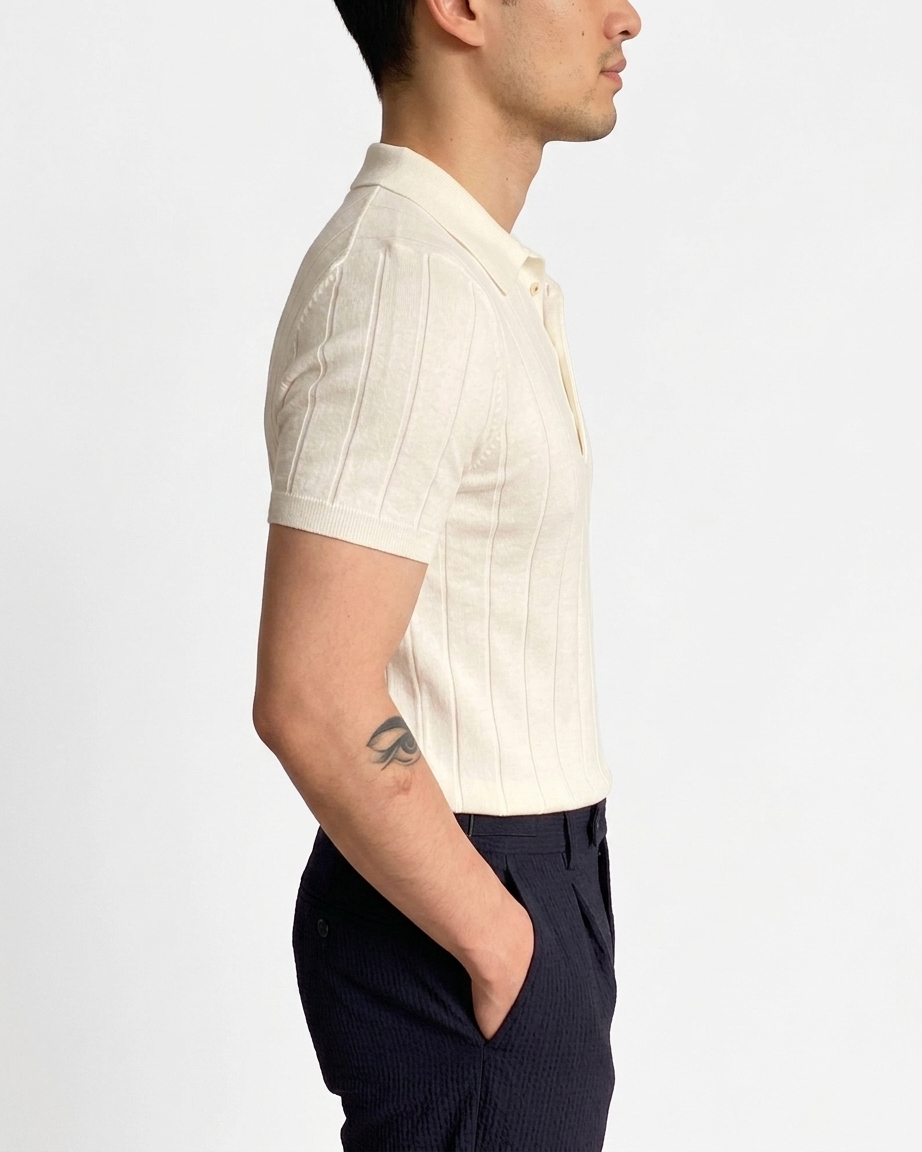 Men's Slim Fit Ribbed Cotton Polo Shirt Casual Outfit