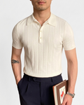 Men's Slim Fit Ribbed Cotton Polo Shirt Casual Outfit